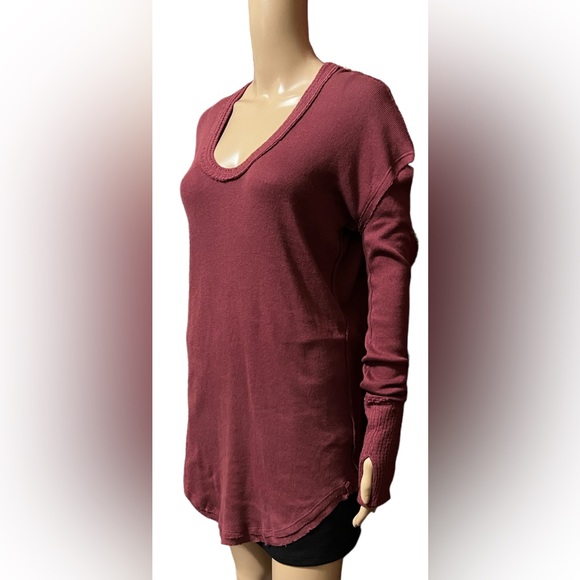 We The Free People Colby Long Sleeve Oversized Scoop Neck  Tee Plum XS NWoT - Picture 6 of 13